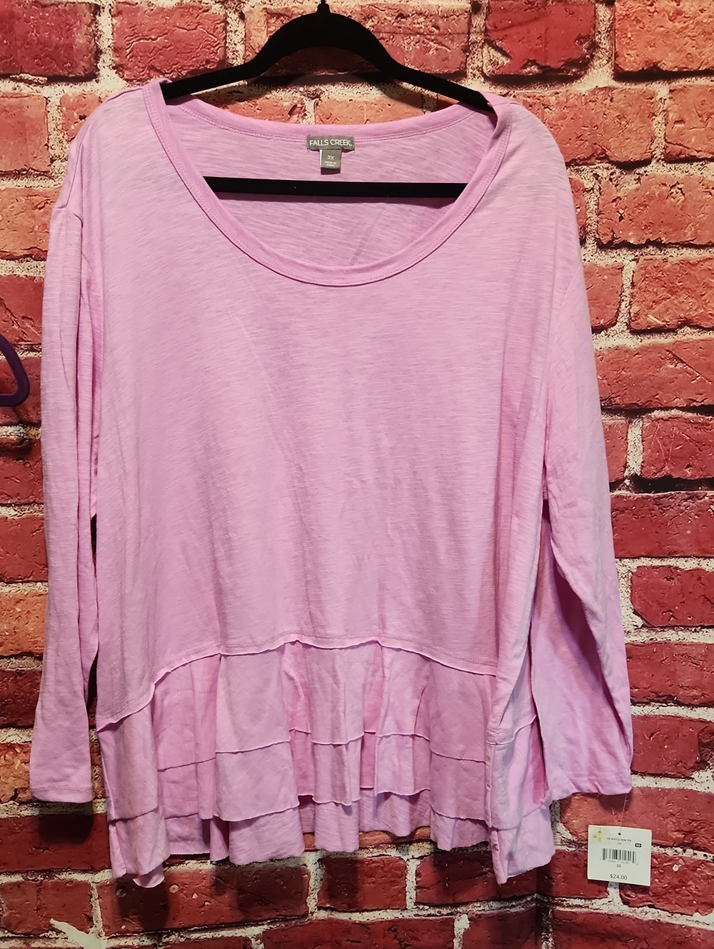 Falls Creek Lavender Pink Long Sleeve Layered Ruffle Hem Top